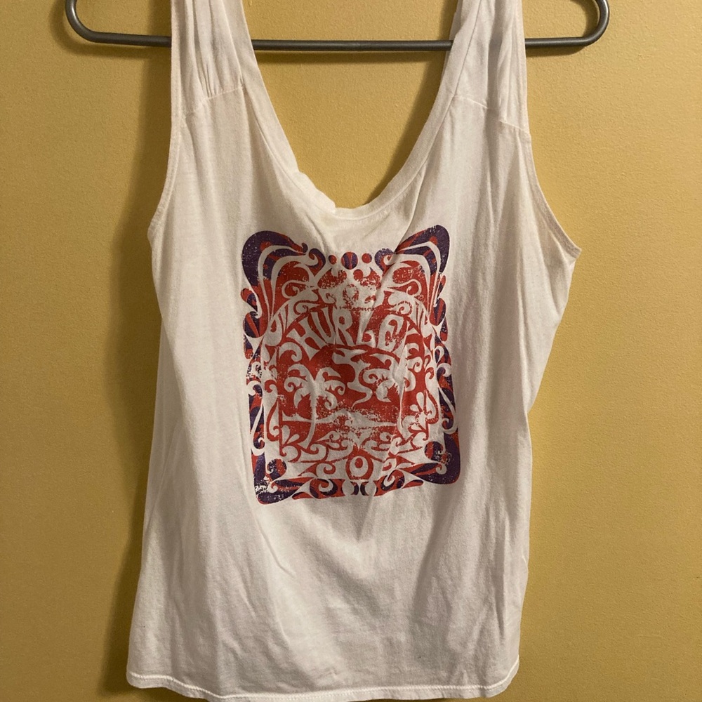 Hurley Y2K Women’s White Sleeveless Tank Top with Red and Purple Graphic